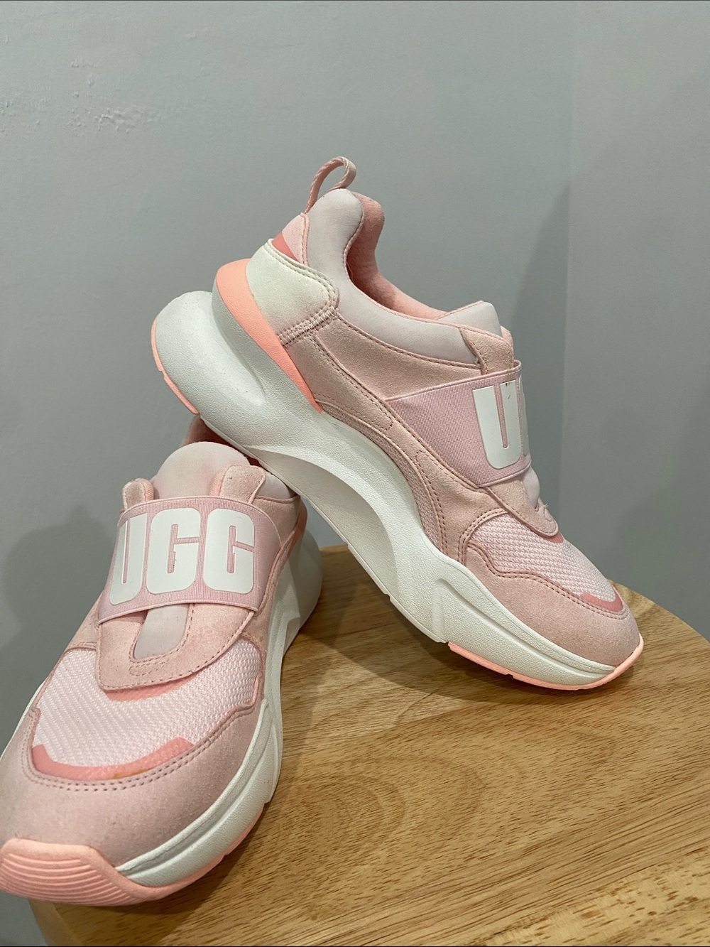 UGG Pink & White Platform Slip-On Sneakers